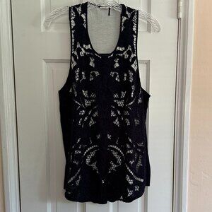 Anthropologie Navy Cut-work detail sleeveless racer-back tunic